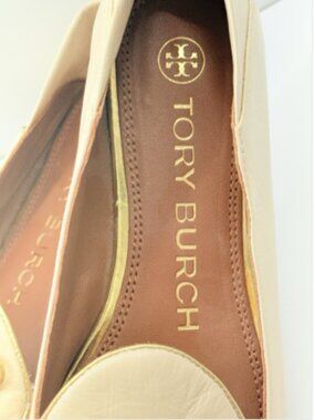 Tory Burch Cream Leather Loafers Preppy Old Money Ballet Chic 1049 SIZE 5 1/2
